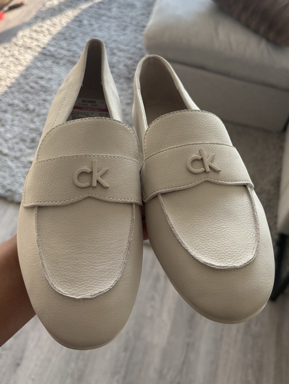 Calvin Klein Cream Leather Slip-On Loafers with CK Logo